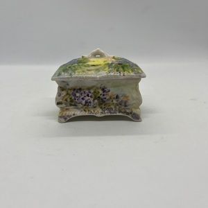 Vintage Antique Porcelain Floral Trinket Box Holder